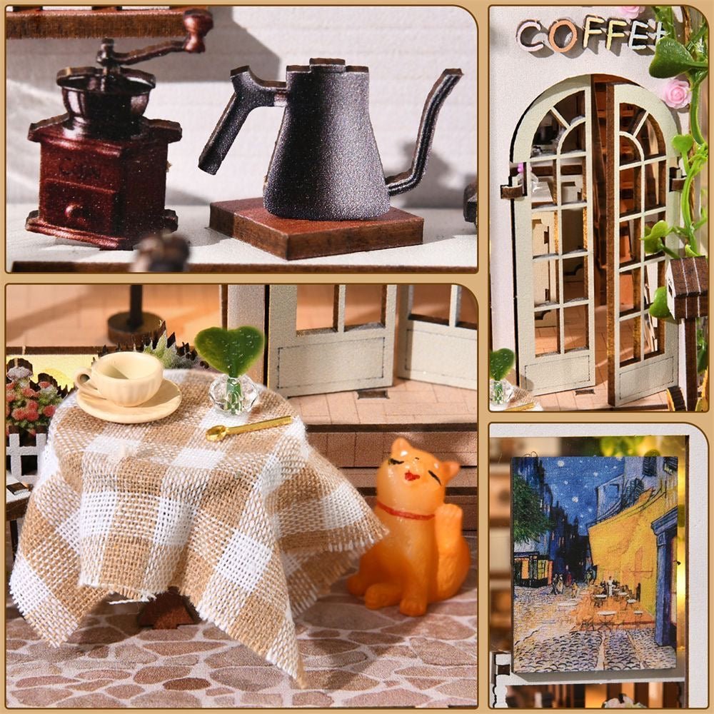 Coffee House Book Nook Kit – Miniature Café Bookshelf Insert - taleblocks