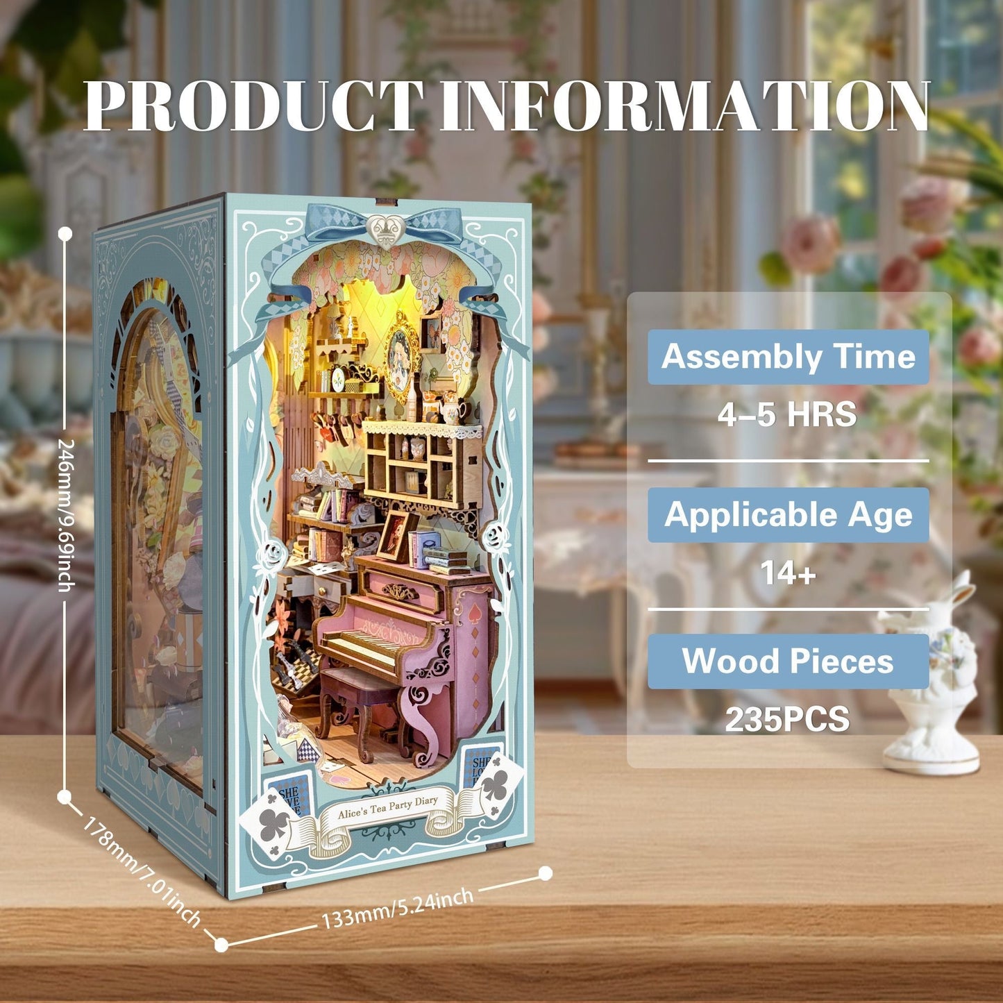 Alice’s Tea Party Diary Book Nook Kit – Miniature Fantasy Bookshelf Insert - taleblocks