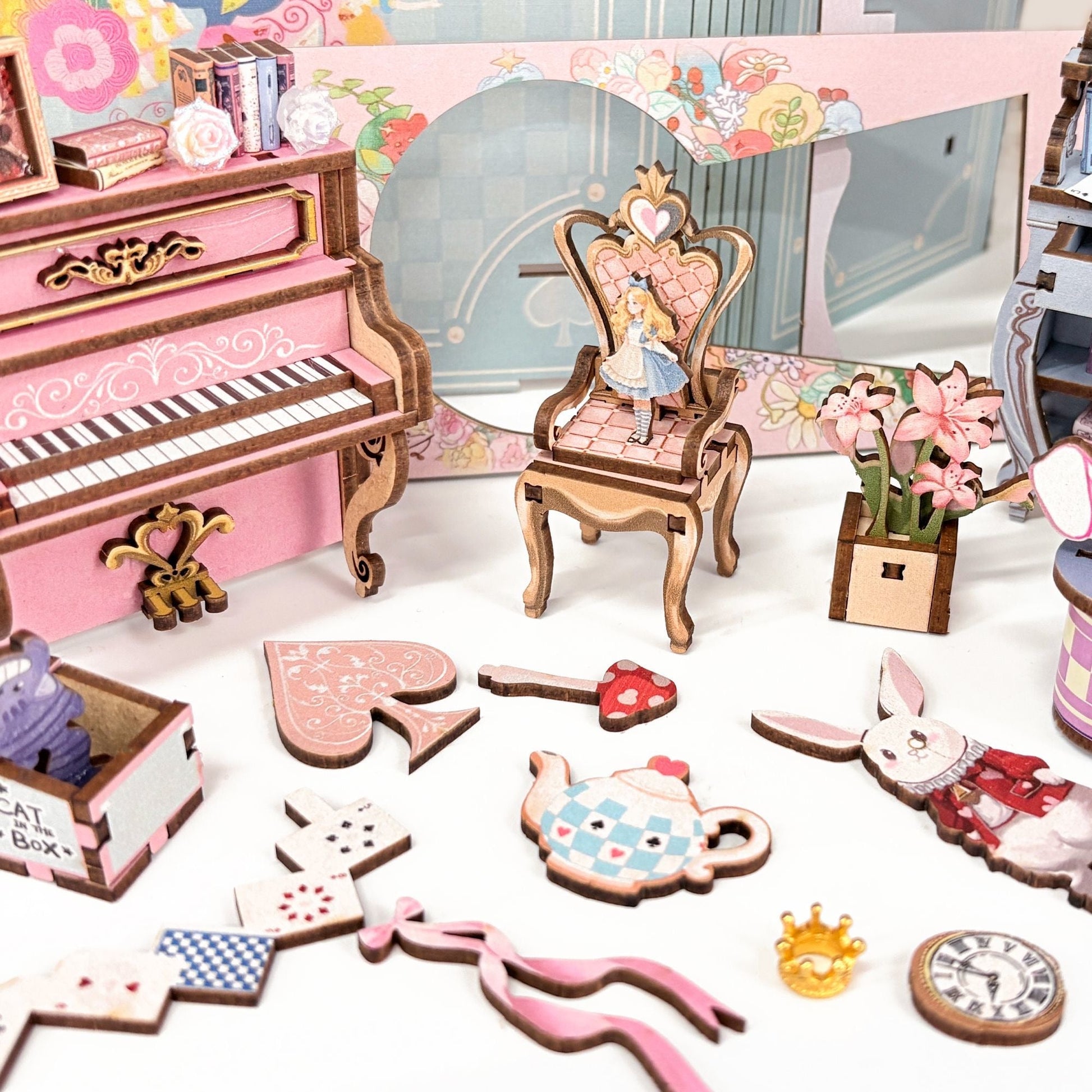 Alice’s Tea Party Diary Book Nook Kit – Miniature Fantasy Bookshelf Insert - taleblocks