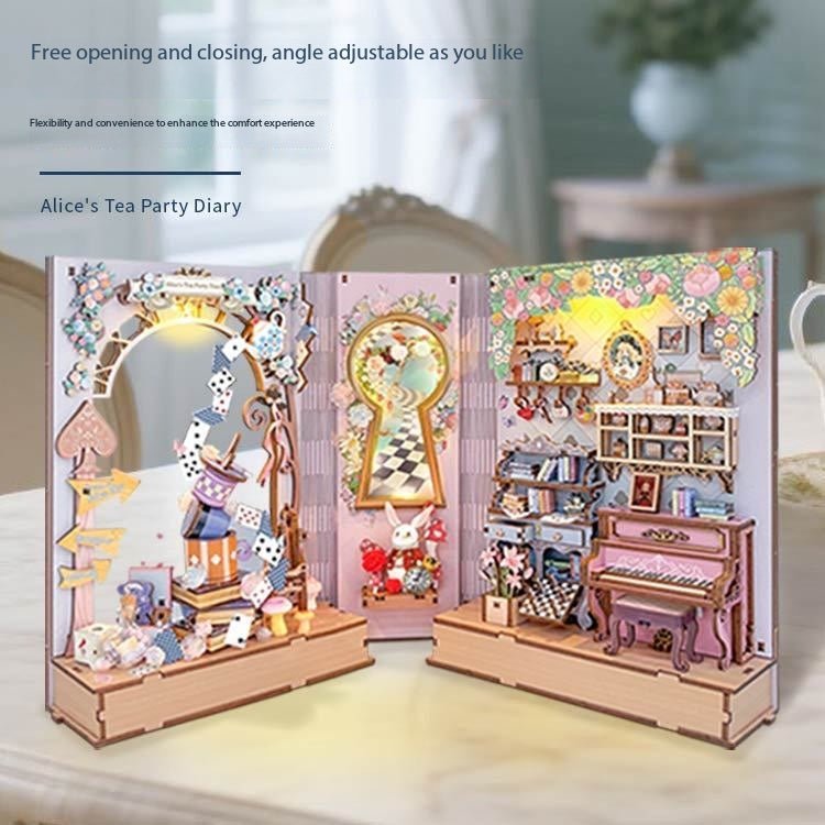 Alice’s Tea Party Diary Book Nook Kit – Miniature Fantasy Bookshelf Insert - taleblocks