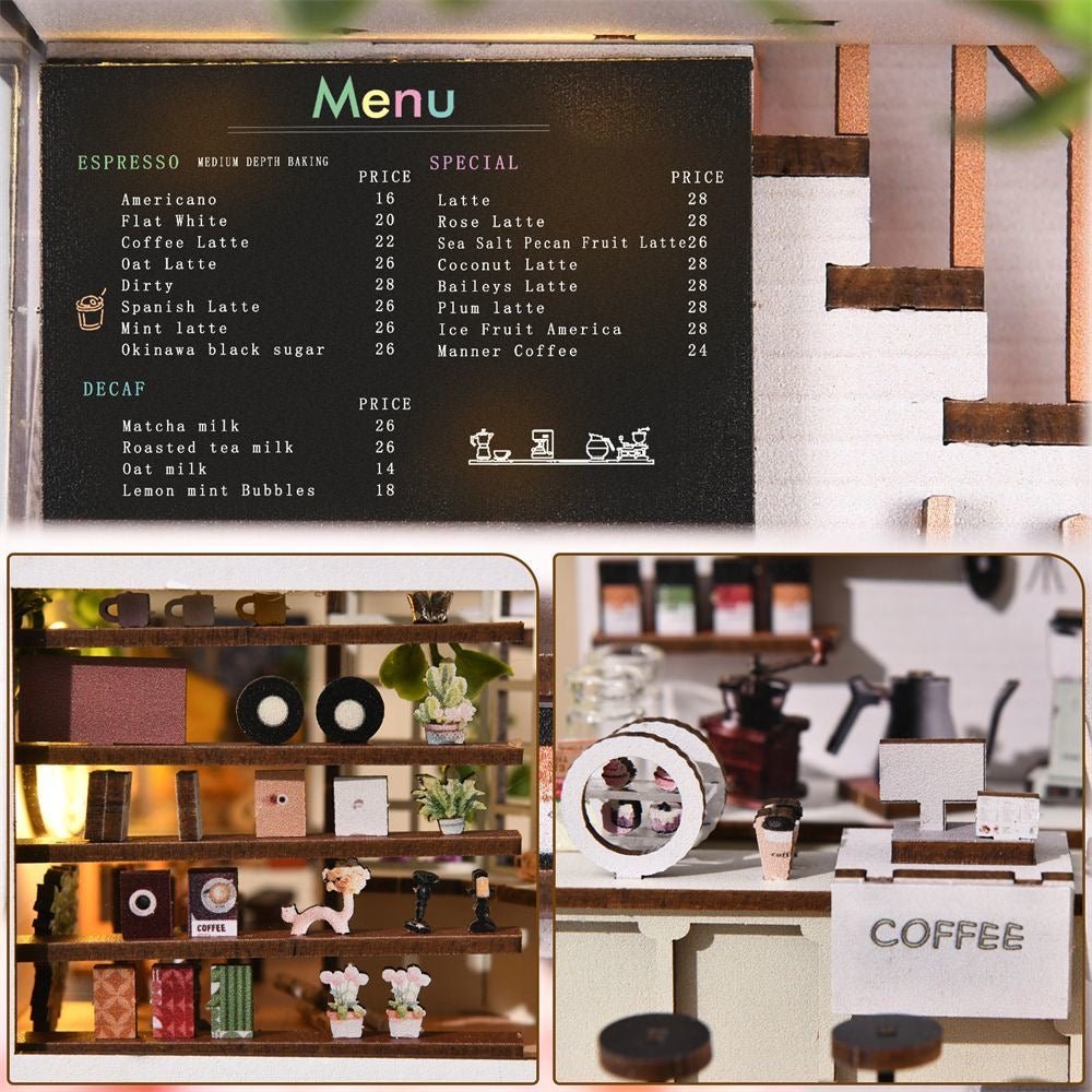 Coffee House Book Nook Kit – Miniature Café Bookshelf Insert - taleblocks