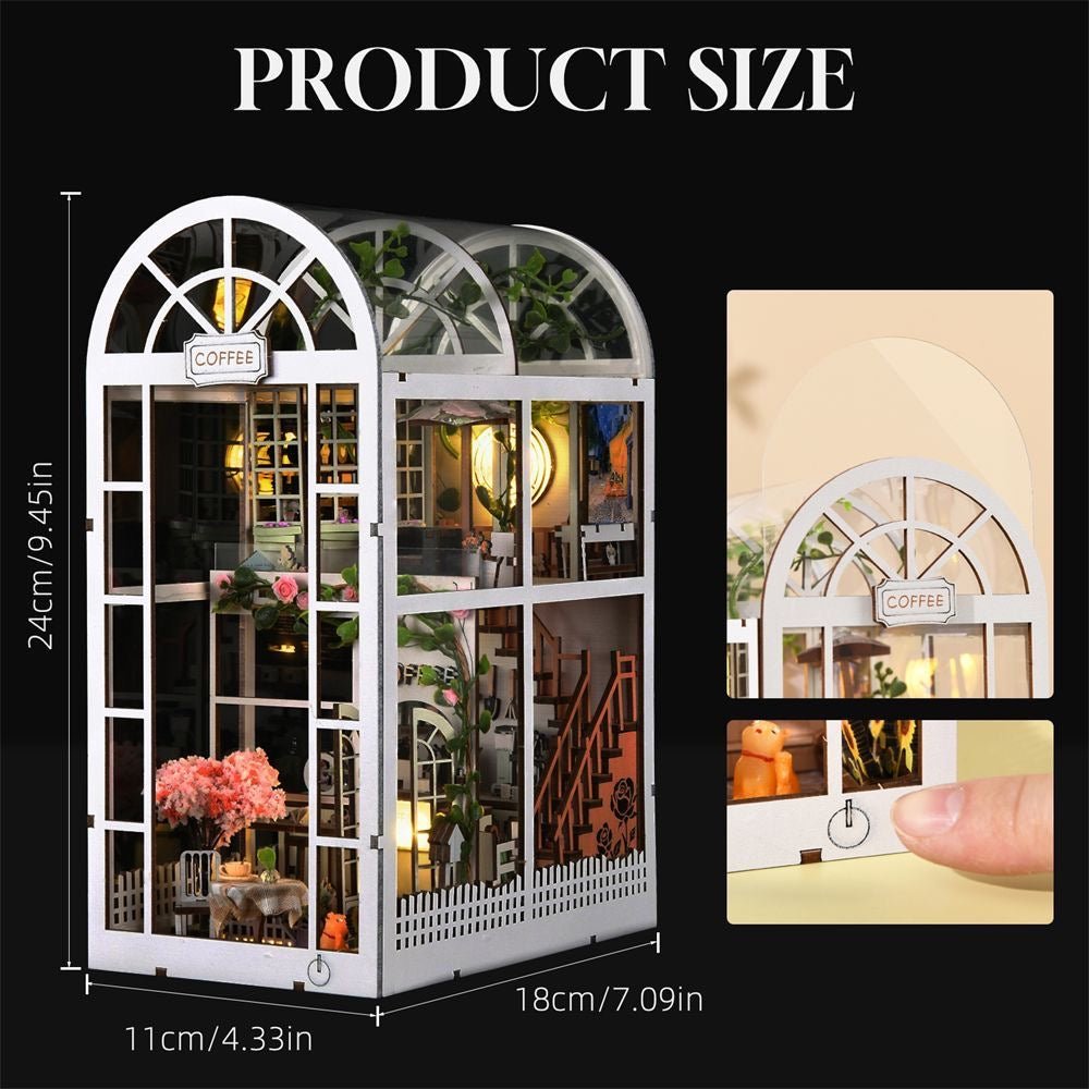 Coffee House Book Nook Kit – Miniature Café Bookshelf Insert - taleblocks