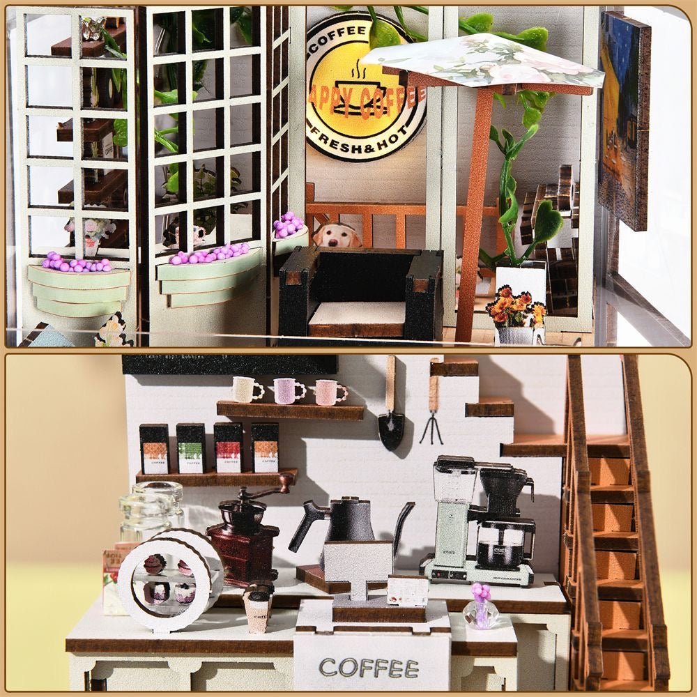 Coffee House Book Nook Kit – Miniature Café Bookshelf Insert - taleblocks