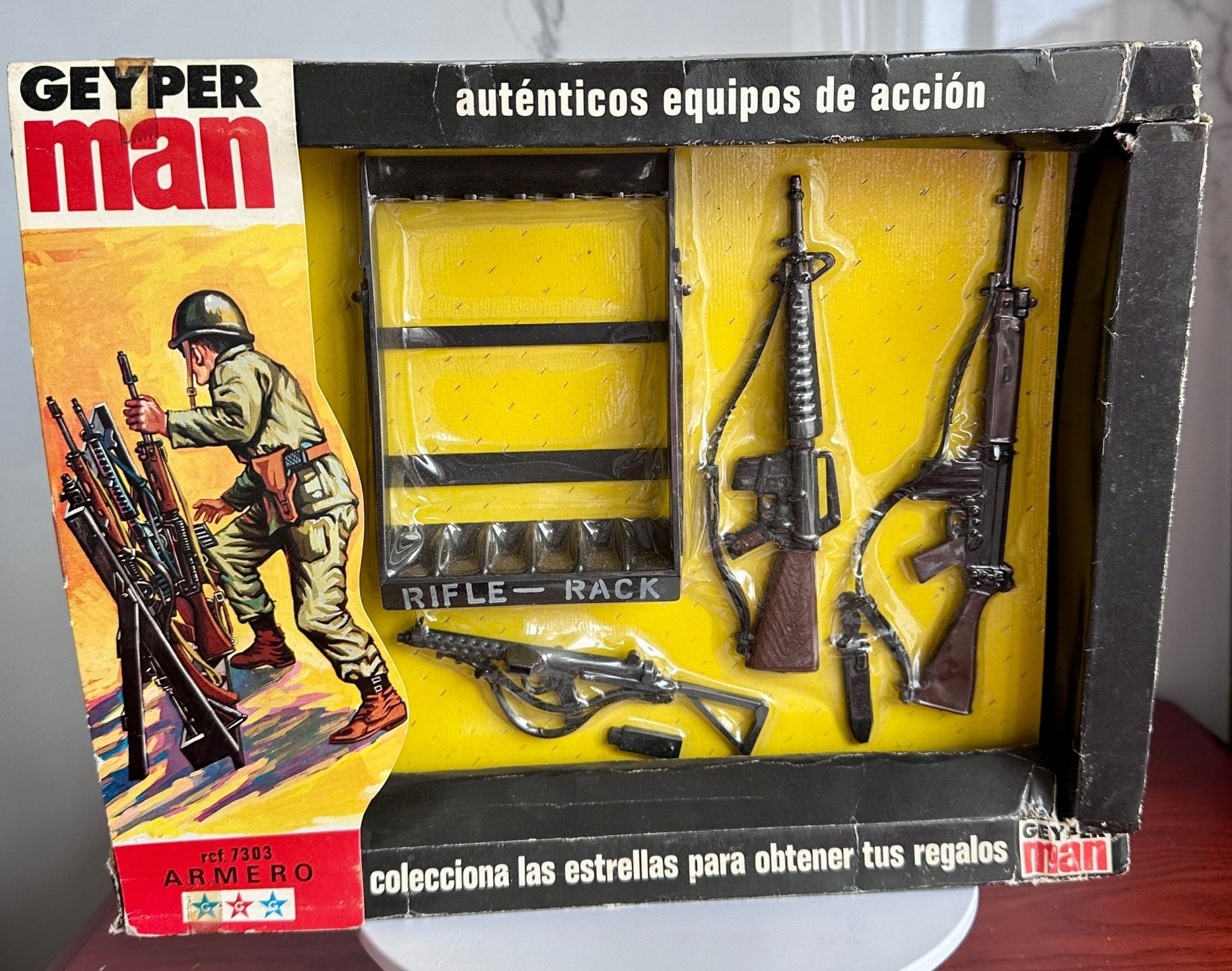 Geyperman Vintage Accesorios Armero Rifle Rack en Caja Original | Juguete Coleccionista Años 70 - taleblocks