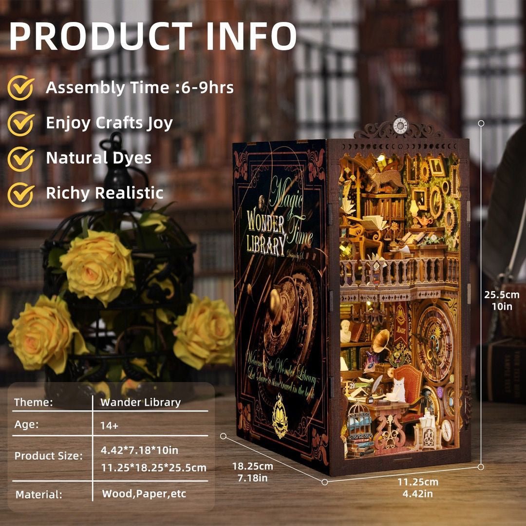 Magic Wonder Library Book Nook Kit – Miniature Fantasy Bookshelf Insert - taleblocks