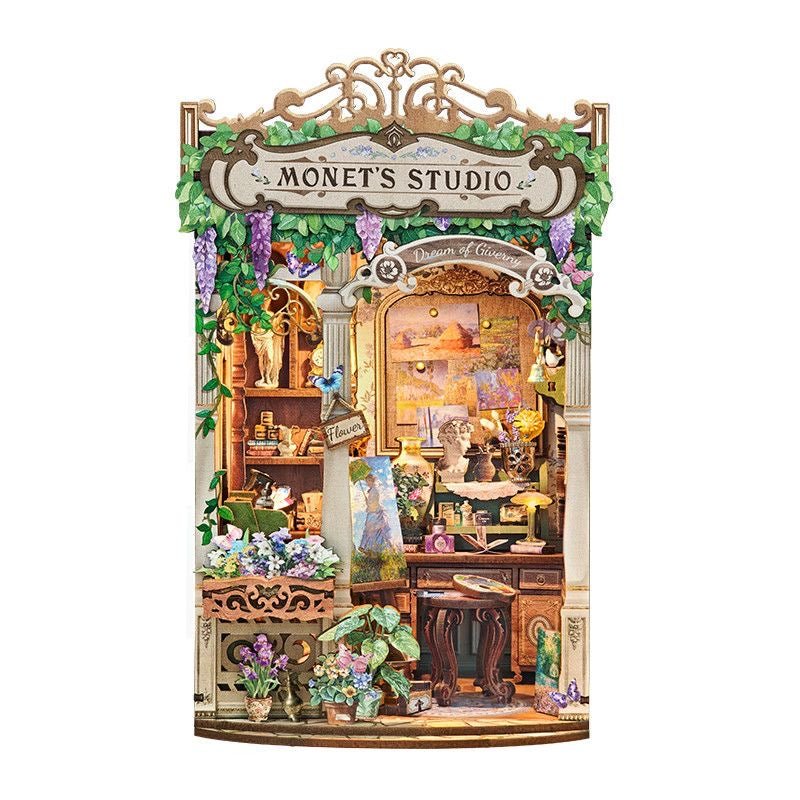 Monet’s Studio Book Nook Kit – Miniature Artist Bookshelf Insert - taleblocks