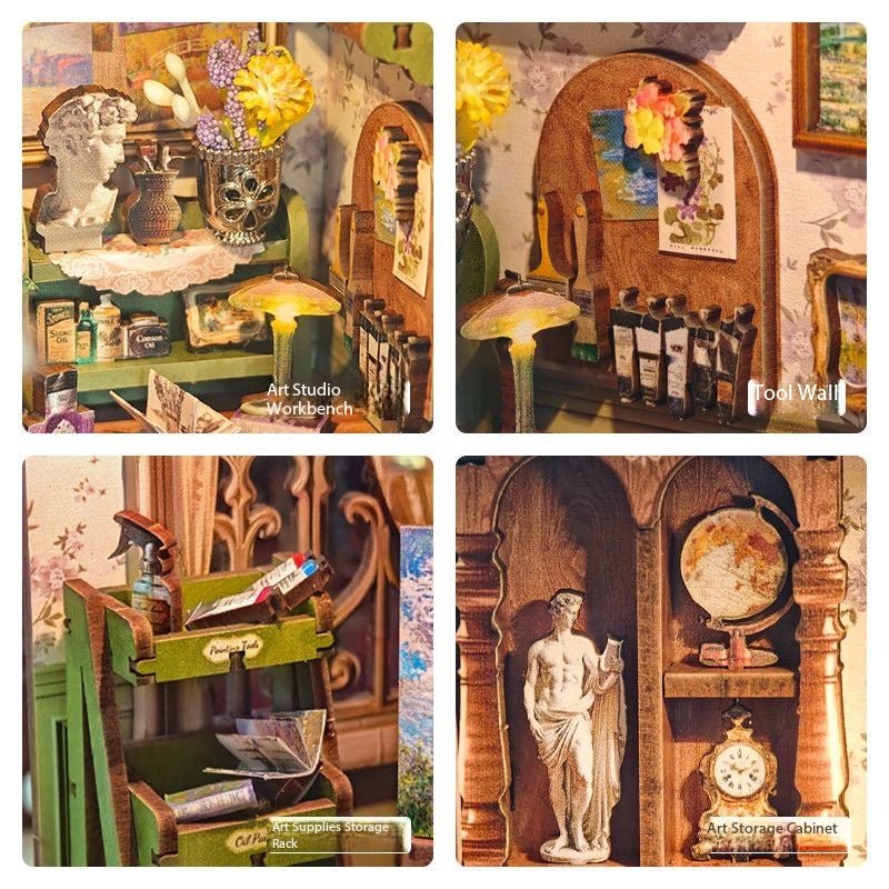 Monet’s Studio Book Nook Kit – Miniature Artist Bookshelf Insert - taleblocks