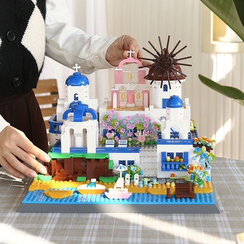 Santorini Grecia – Set de Construcción Arquitectónico de bloques | Maqueta Mediterránea para Adultos Coleccionistas - taleblocks