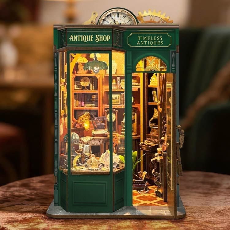 Timeless Antiques Book Nook Kit – Miniature Antique Shop Bookshelf Insert - taleblocks