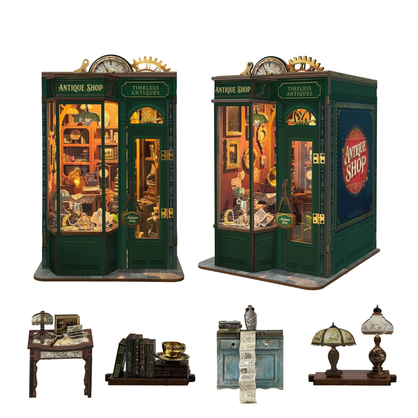 Timeless Antiques Book Nook Kit – Miniature Antique Shop Bookshelf Insert - taleblocks