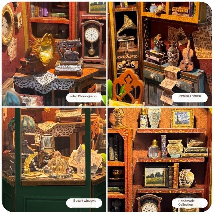 Timeless Antiques Book Nook Kit – Miniature Antique Shop Bookshelf Insert - taleblocks