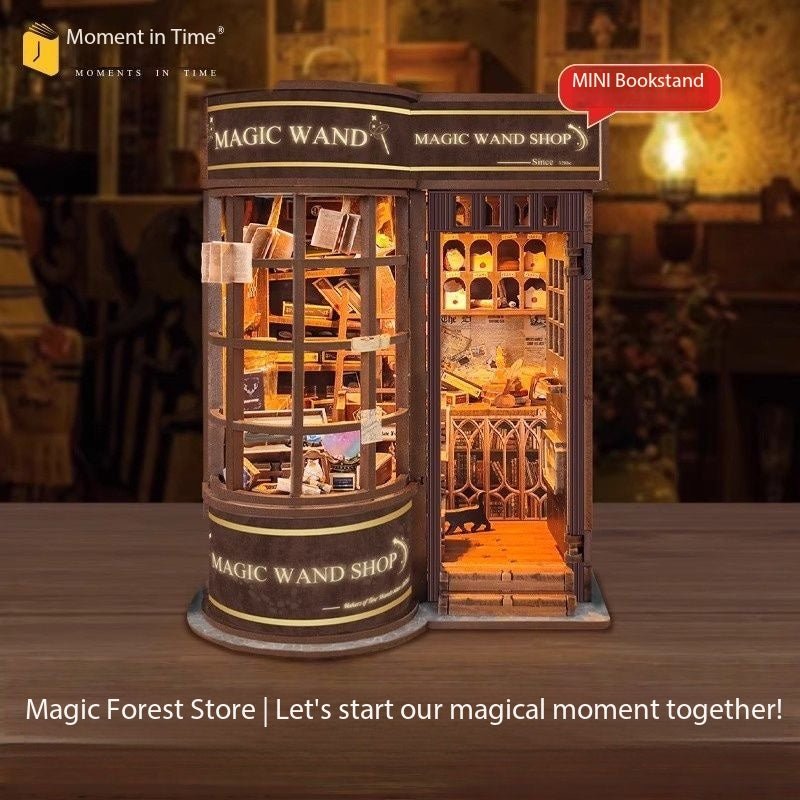 Wizard Wand Shop Book Nook Kit – Miniature Fantasy Bookshelf Insert - taleblocks